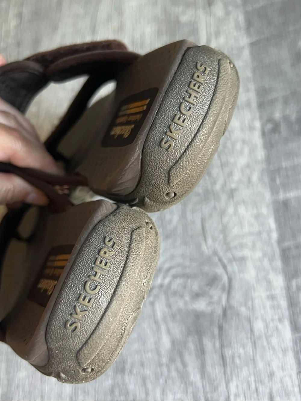 Skechers Brown and Tan Strappy Slide Sandals Women’s Size 8